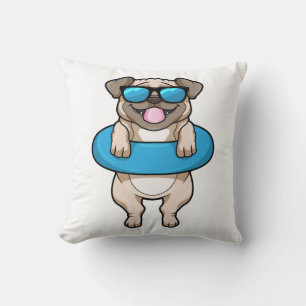 Dog at Swimming with Swim ring Throw Pillow