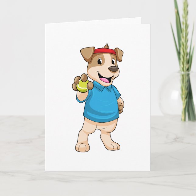 Dog at Tennis with Tennis ball Card (Front)