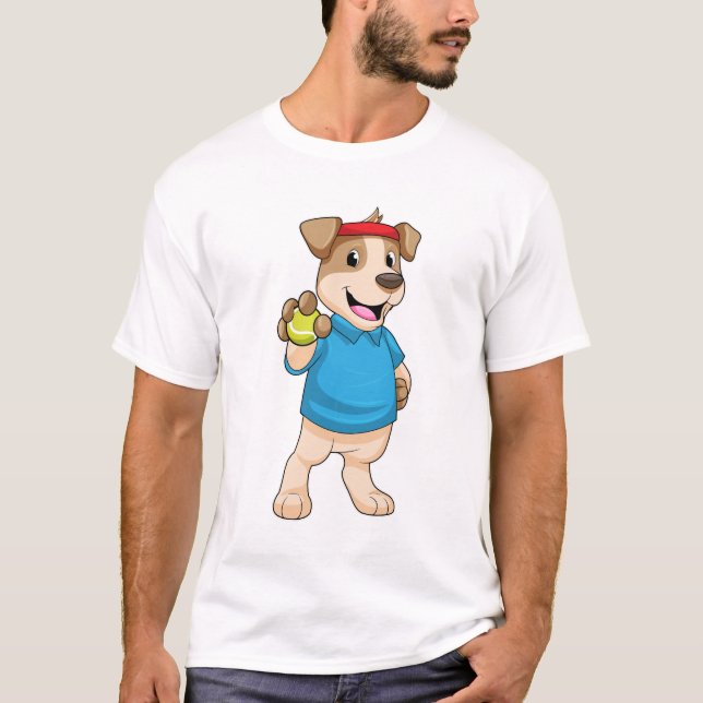 Dog at Tennis with Tennis ball T-Shirt (Front)