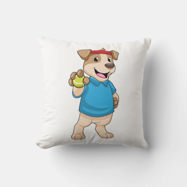 Dog at Tennis with Tennis ball Throw Pillow (Front)