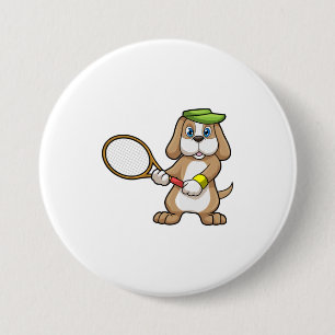 Dog at Tennis with Tennis racket & Cap 3 Inch Round Button