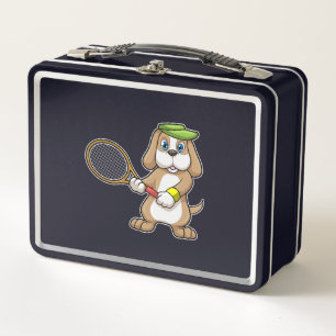 Dog at Tennis with Tennis racket & Cap Metal Lunch Box