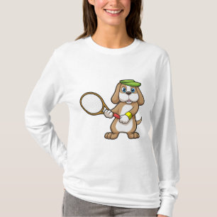 Dog at Tennis with Tennis racket & Cap T-Shirt