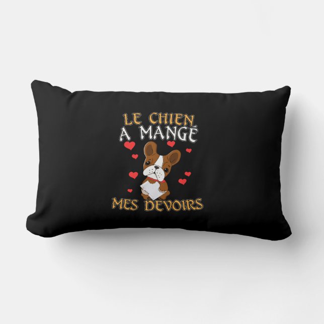 Dog Ate My Homework - Learning French Quote Lumbar Pillow (Front)
