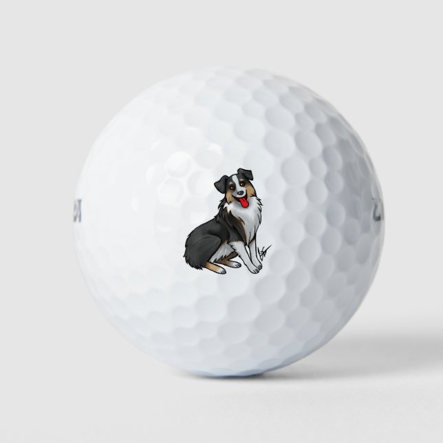 Dog - Australian Shepherd - Black Tri Golf Balls (Front)
