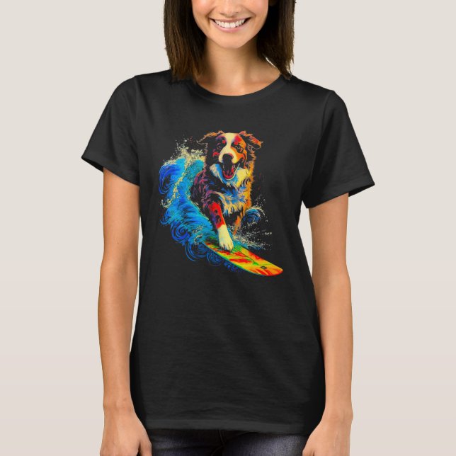 Dog Australian Shepherd Surfer T-Shirt (Front)