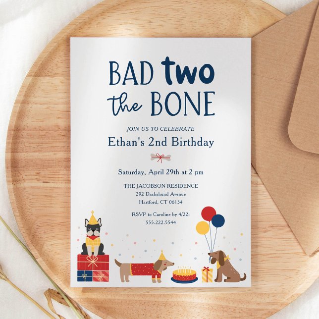 Dog Bad Two The Bone 2nd Birthday Party Invitation (Creator Uploaded)