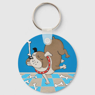 dog balancing a bone keychain