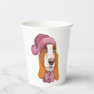 dog Basset Hound breed in knitted hat  Paper Cups