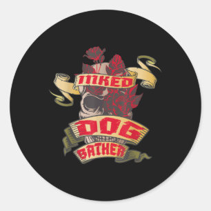 Dog Bather Inked Skull &amp; Red Roses Tattoo  Classic Round Sticker