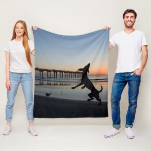 Dog Beach Scene Fleece Blanket