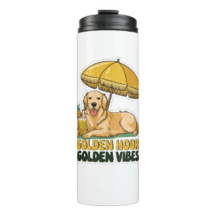 Dog Beach Sticker   Golden Retriever with Pina  Thermal Tumbler