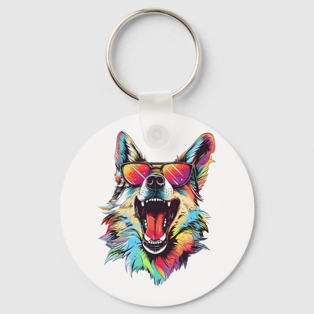 dog beach summer dog chilling   1 keychain (Front)