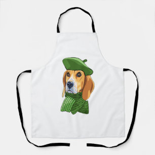 Dog Beagle in green French beret Apron