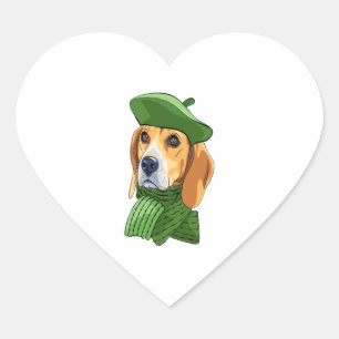 Dog Beagle in green French beret  Heart Sticker