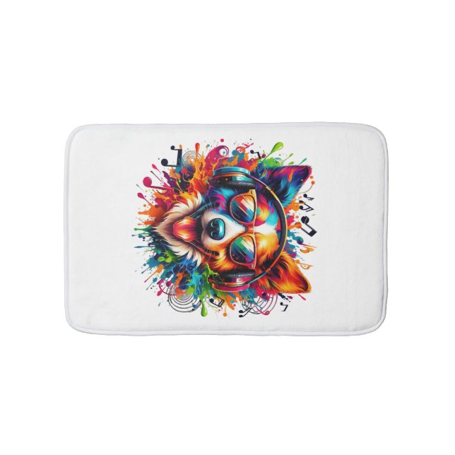 Dog Beats Colourful Bath Mat (Front)