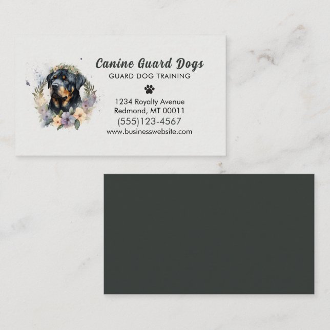 Dog Behaviour Training Pet Service Floral Business Card (Front/Back)