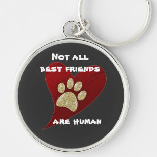 Dog Best Friend Red Heart Gold Paw Print Pet Keychain
