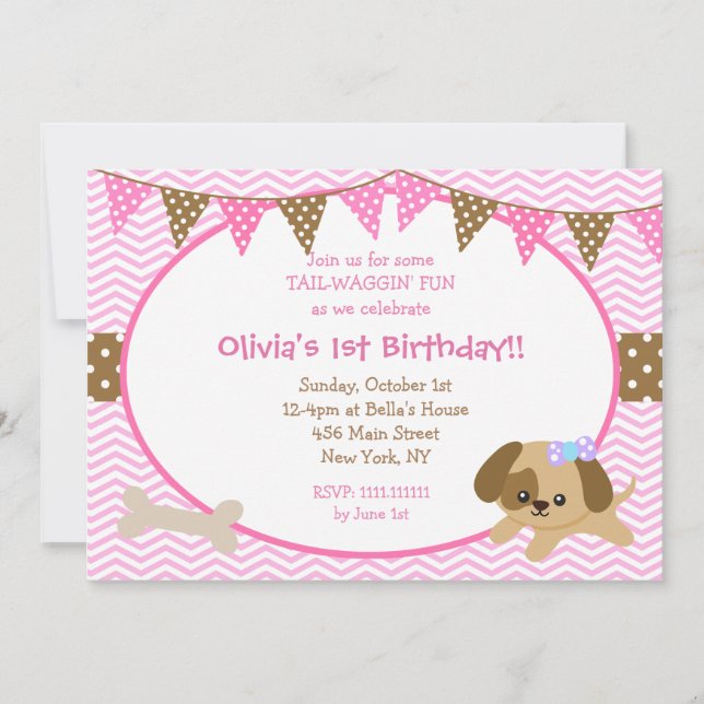 Dog Birthday Invitations for Girl (Front)