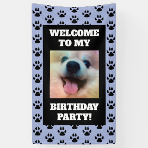 Dog Birthday Party Blue Black Paw Prints Photo Banner