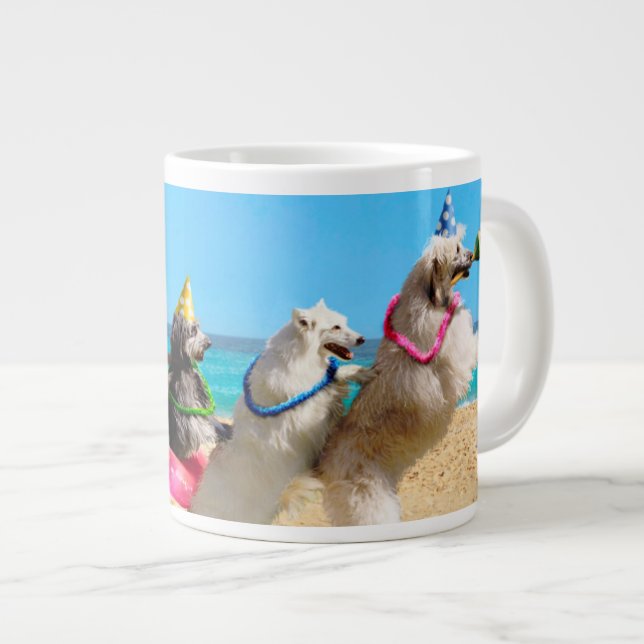 Dog Birthday Party Conga Line Large Coffee Mug (Front Right)