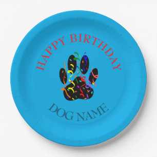 Dog Birthday Party Custom Blue Paper Plate