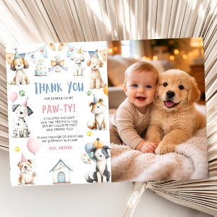 Dog Birthday Party Puppy Pawty Birthday Photo Thank You Card