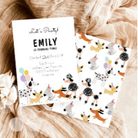Dog Birthday Party Puppy Pawty Modern Girl Invite