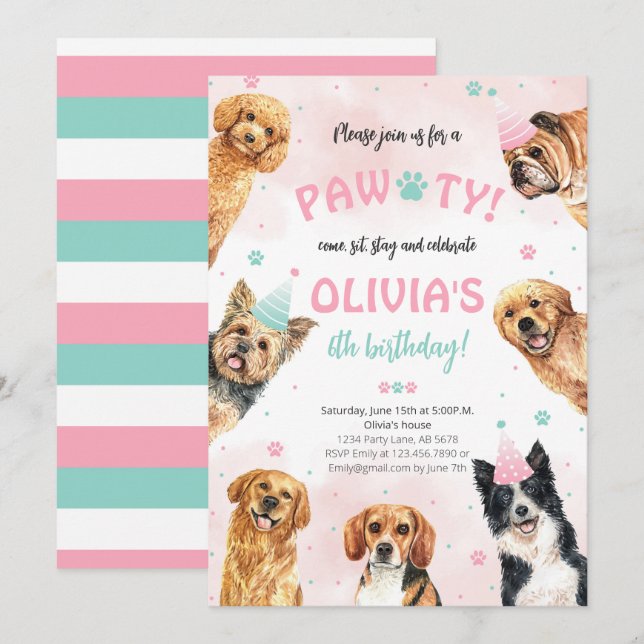 Dog Birthday Pawty Invitation (Front/Back)
