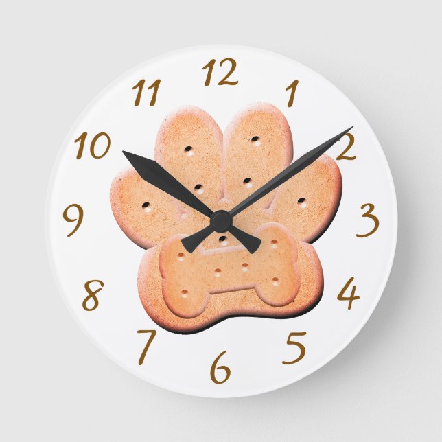 Dog Biscuit Pawprint and Bone Art Round Clock (Front)
