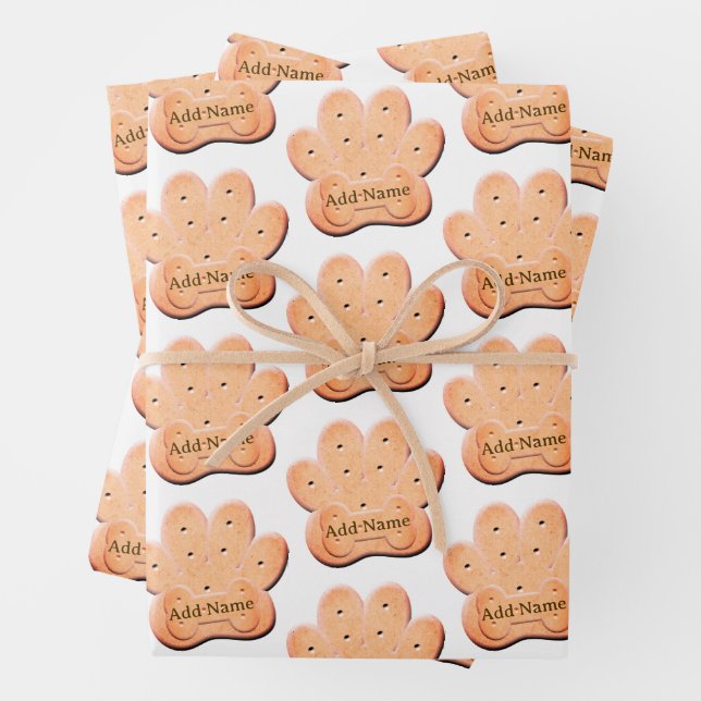 Dog Biscuit Pawprint and Bone Art Wrapping Paper Sheet (In situ)
