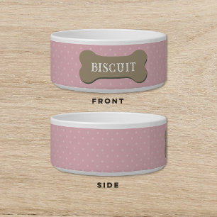 Dog Biscuit Treat Polka Dot Pink Dog Cat Pet Bowl