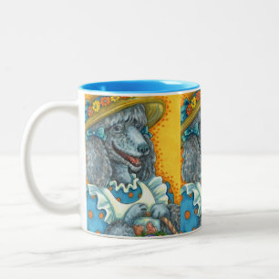DOG BISCUITS AND EASTER EGG BASKET, CUTE POODLE Two-Tone COFFEE MUG