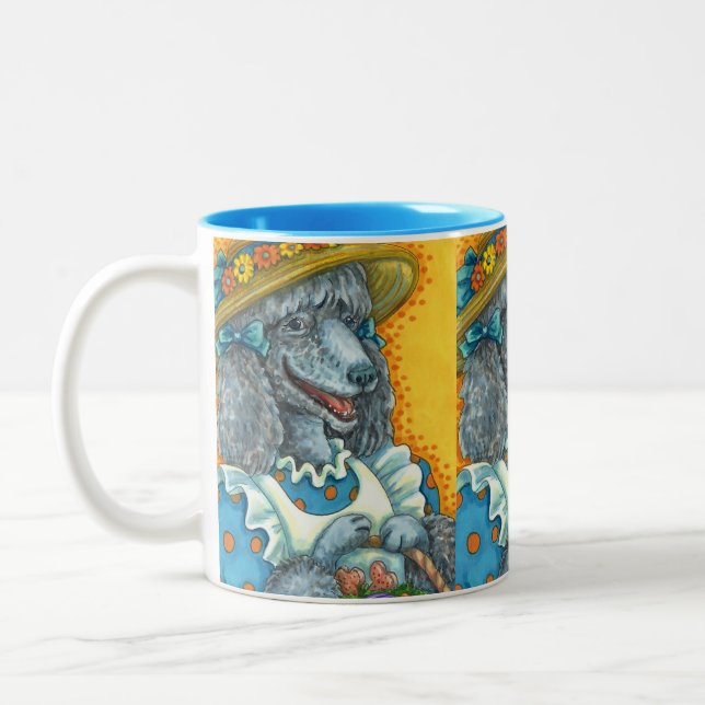 DOG BISCUITS AND EASTER EGG BASKET, CUTE POODLE Two-Tone COFFEE MUG (Left)