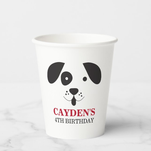Dog Black and White Spot Birthday Paper Cups (Front)