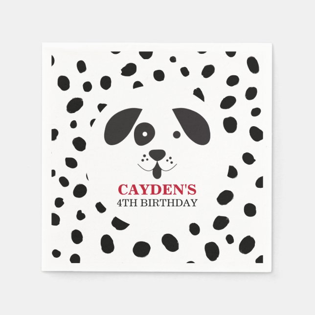 Dog Black Spot Dalmatian Birthday Napkin (Front)