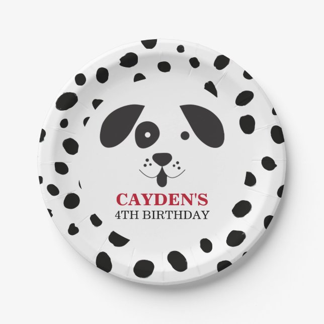 Dog Black Spot Dalmatian Birthday Paper Plates (Front)