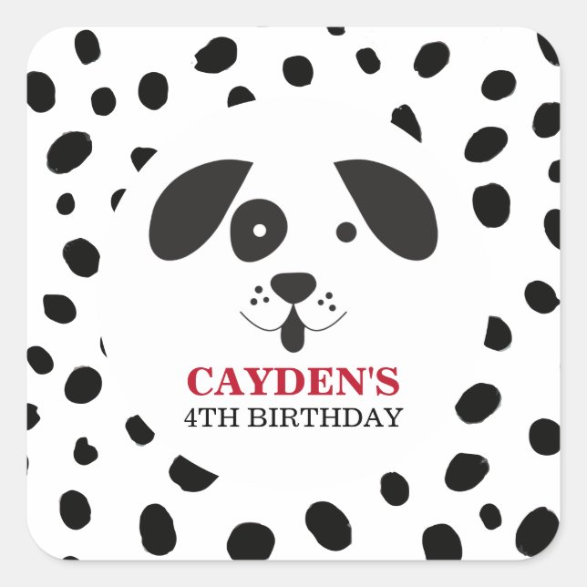 Dog Black Spot Dalmatian Birthday Square Sticker (Front)