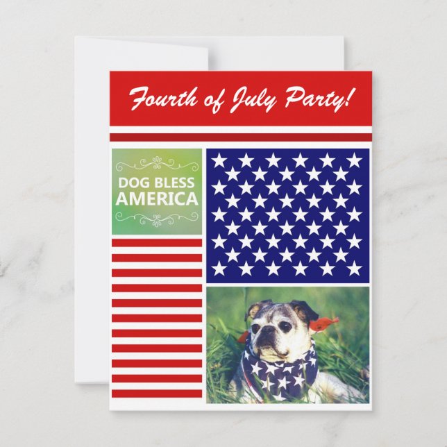 Dog Bless America Patriotic Invitation (Front)