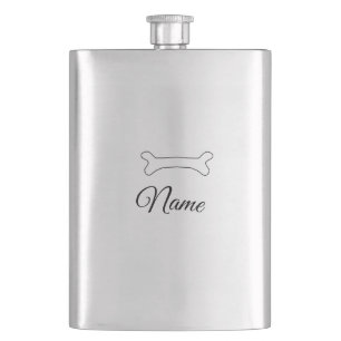 Dog bone add dog name photo custom personalized  hip flask