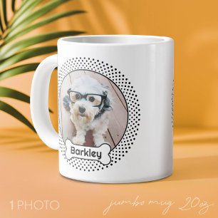 Dog Bone and Polka Dot Pet Photo Frame - White Large Coffee Mug