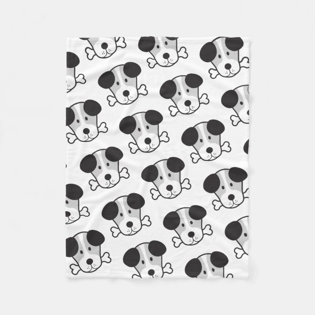 Dog & Bone Big Pattern Monochrome Fleece Blanket (Front)