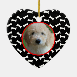 Dog Bone Christmas Puppy Picture Custom Date Ceramic Ornament