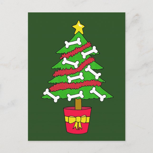 Dog Bone Christmas Tree Cartoon Holiday Postcard (Front)