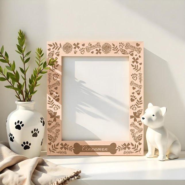 Dog bone Floral & Foliage Pet Paw Print Pattern Etched Frames (Dog bone Floral & Foliage Pet Paw Print Pattern Etched Frames)
