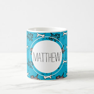 Dog Bone Graffiti Style Personalized Name Blue Mug