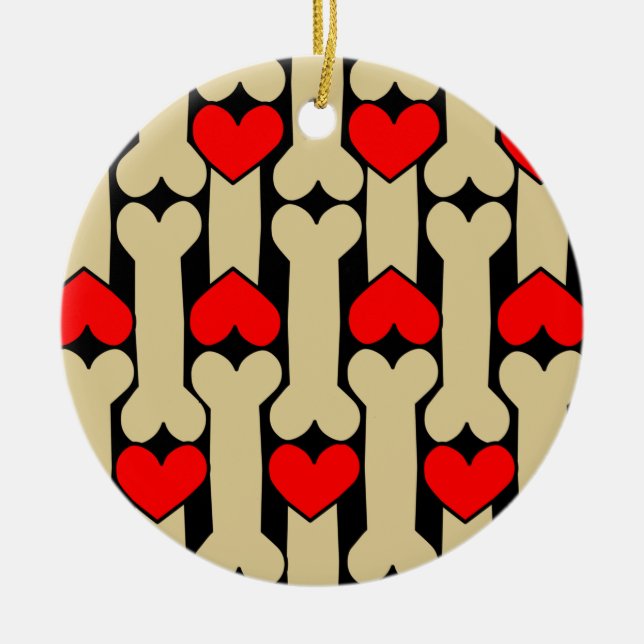  Dog Bone Hearts  Ceramic Ornament (Front)