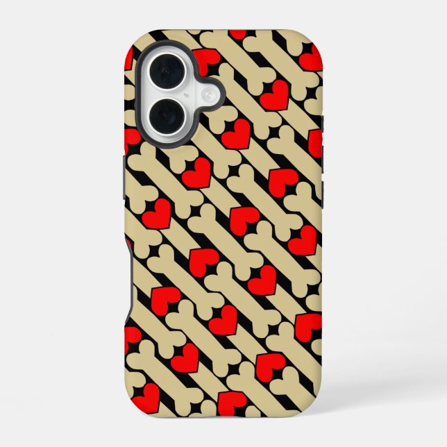  Dog Bone Hearts iPhone 16 Case (Back)