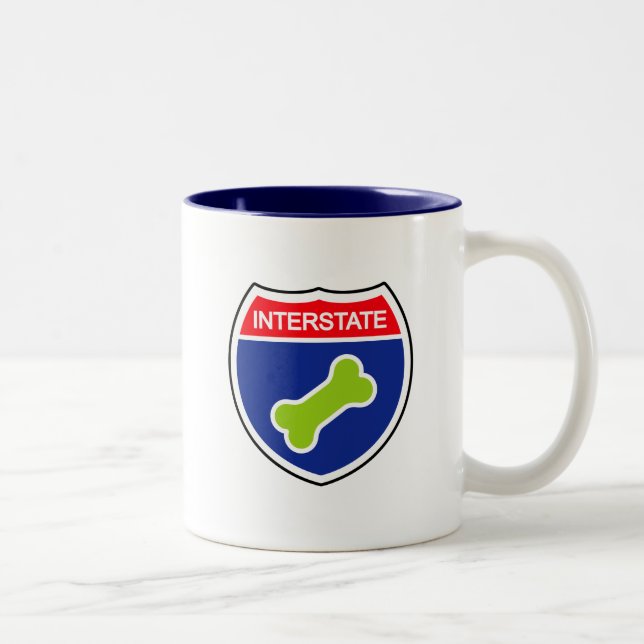 Dog Bone Interstate Sign Two-Tone Coffee Mug (Right)