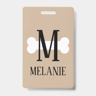 Dog bone monogram pet care services name badge
